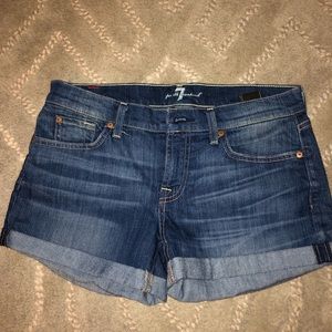7 for all mankind rolled-cuff denim shorts